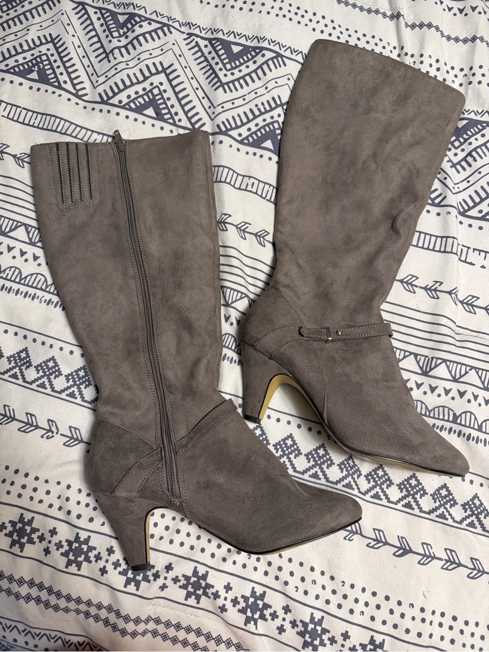 Bella Vita Taupe Suede Knee-High Pointed Toe Heeled Boots
